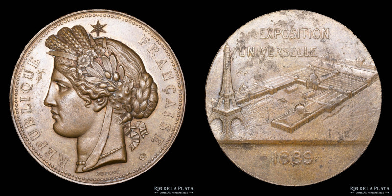 Francia. 1889. Exposición Universal. Bronce; 50.5mm; 57.24g. Grabador: Oudine (V...