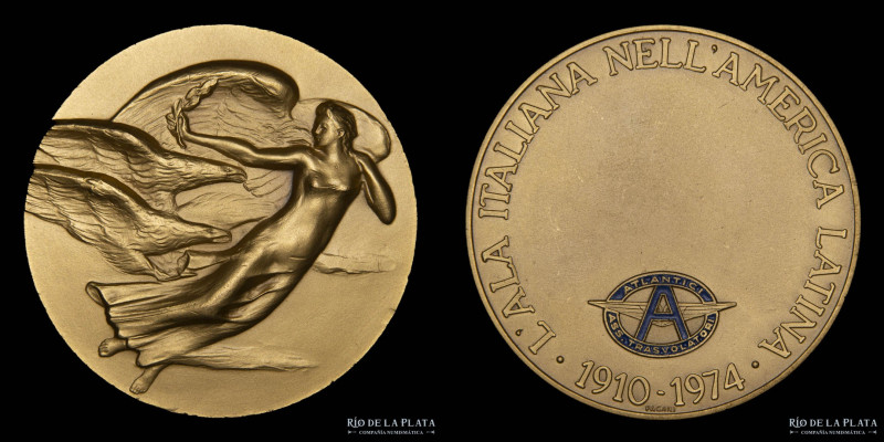 Italia. 1974. Asociación de Aeronavegantes del Atlántico. Metal dorado; 50mm; 48...