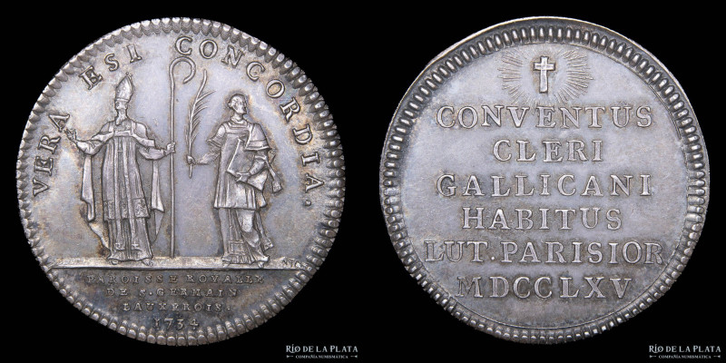 Francia. 1765. Jetón. Convento del Clero Gálico. Plata; 30mm; 10.18g. A: VERA ES...