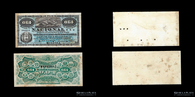 Argentina. Buenos Aires. El Banco Nacional. 0.64 Centavos Fuertes 1880 Muestras ...