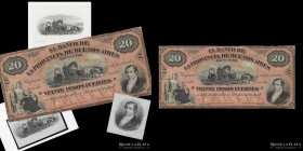 Buenos Aires. Banco Provincia. Proof 20 Pesos 1873. Bauman Plate