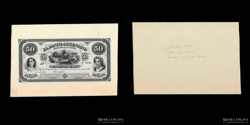 Santa Fe. El Banco Argentino. 50 Pesos Plata Boliviana Master copy sin colores, ...