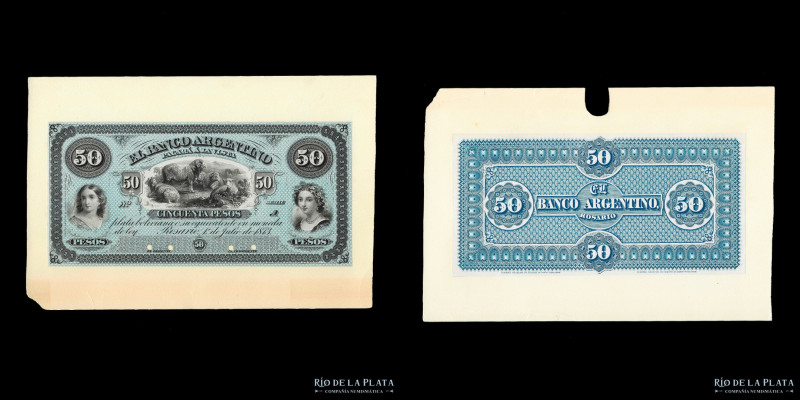 Santa Fe. El Banco Argentino. 50 Pesos Plata Boliviana 1873, Front y Back Color ...