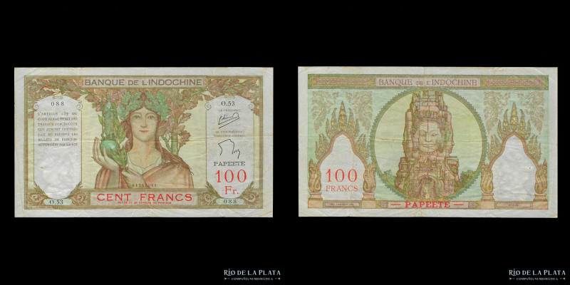Tahiti (bajo Administración Francesa) Banco de Indochina. 100 Francs ND1952-56. ...