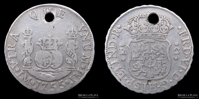 Lima. Fernando VI (1746-1759) 2 Reales 1755 JM. AG.917; 25mm; 6.30g. RARA. Cal 4...