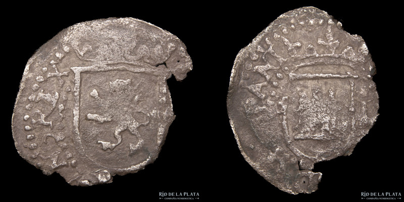Potosí. Felipe II (1574-1598) 1/4 Real 1574-75 R a izq. L der. Primer período. A...