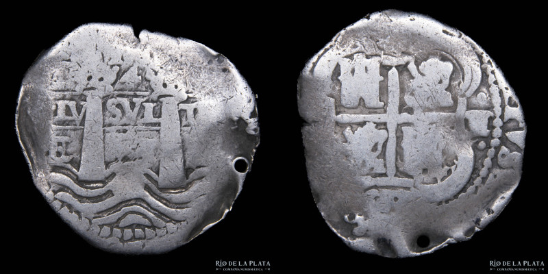 Potosi. Felipe IV. (1621-1665) 4 Reales 1653 E. AG.930; 32mm; 13,07g. CJ 24 Perf...