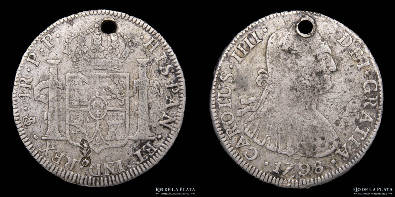 Potosí. Carlos IV (1788-1808) 4 Reales 1798 PP (Pedro Mazondo, Pedro Martín Albi...