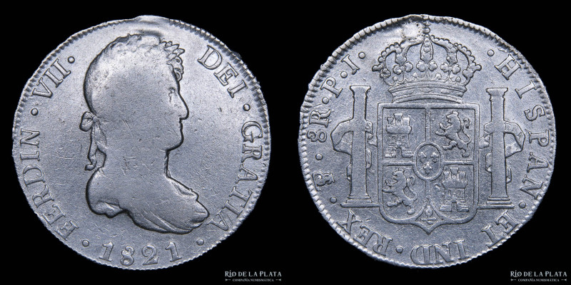 Potosí. Fernando VII (1808-1833) 8 Reales 1821 PJ (Pedro Martin Albizu, Juan Pal...