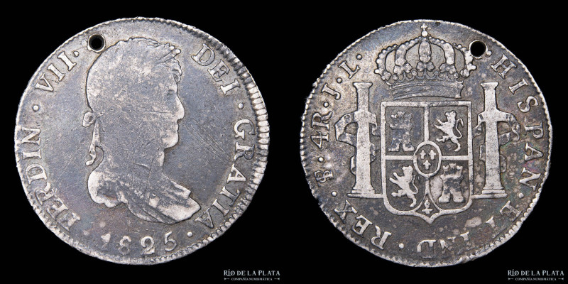 Potosí. Fernando VII (1808-1833) 4 Reales 1825 JL. AG.896; 33.0mm; 13.02g. CJ 87...