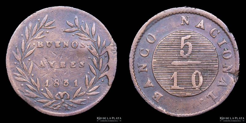 Argentina. Buenos Aires. 5 Décimos de Real 1831. Casa de Moneda de Buenos Aires....