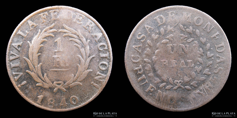 Argentina. Buenos Aires. 1 Real 1840. Buenos Aires mint. Cobre; 25mm; 3.80g. CJ ...