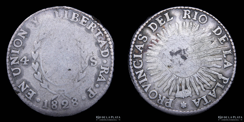 Argentina. La Rioja. 4 Soles 1828 RA P (Manuel Piñeyro). Variante de cuño mas es...