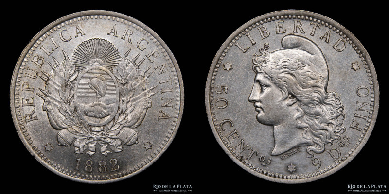 Argentina. 50 Centavos 1882. 1/2 Patacón. AG.900; 30.1mm; 12.50g. Buenos Aires m...