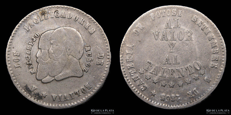 Bolivia. 1/2 Melgarejo 1865. Barba corta. AG.667; 30mm; 10.0g. KM145 (VF)

Not...