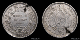 Bolivia. 50 Centavos 1892 PTS CB. Error de cospel. KM161.1
