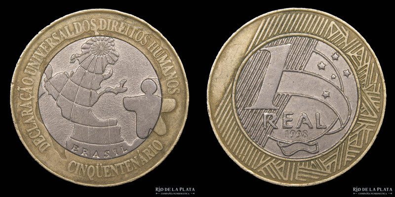 Brasil. 1 Real 1998. 50 aniversario de la Declaración de los Derechos Humanos. C...