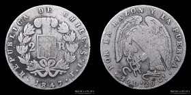 Chile. 2 Reales 1847 IJ KM100.2