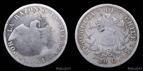 Chile. 20 Centavos 1861. Uno romano KM125a