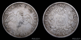 Chile. 20 Centavos 1861. Uno normal KM125a