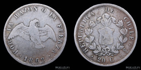 Chile. 20 Centavos 1862. KM125a