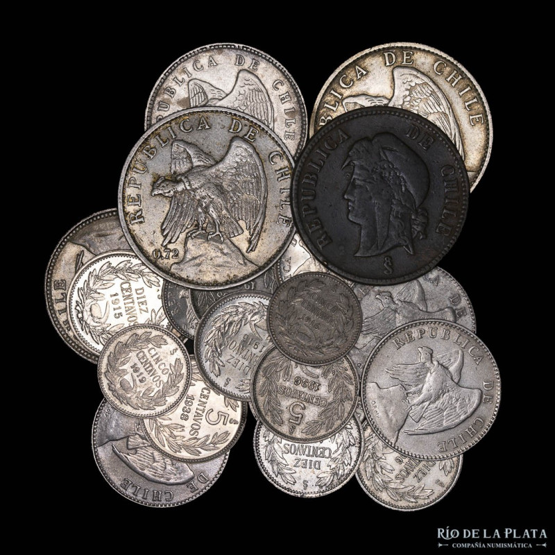 Chile. Lote x20. 1871 a 1936. Mayoria plata. A estudiar. Plata 49.8g.

Nota: T...