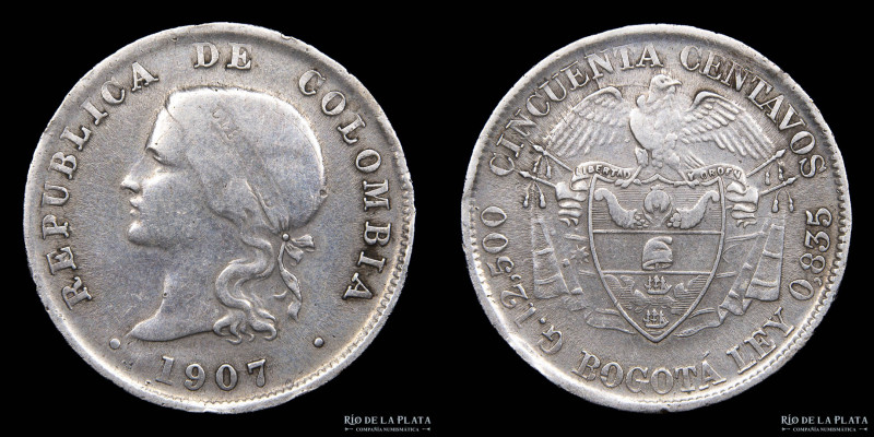 Colombia. 50 Centavos 1907. AG.835; 30.0mm; 12.62g. KM186.2 (VF)

Nota: Todos ...