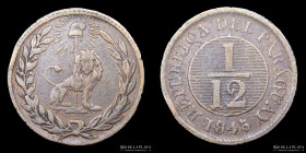 Paraguay. 1/12 Real 1845. KM1.2