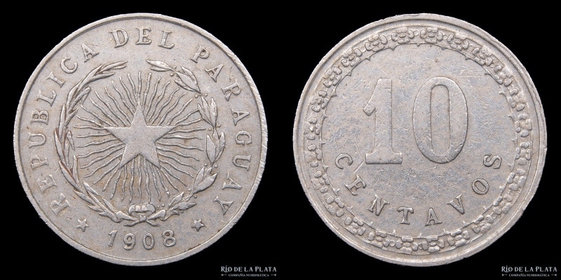 Paraguay. 10 Centavos 1908. Cu-Ni; 19.3mm; 2.99g. KM10 (aUNC)

Nota: Todos los...