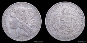 Peru. 1 Peseta 1880. KM200.1