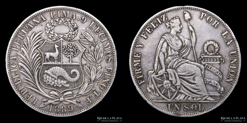Perú. 1 Sol 1889. AG.900; 37mm; 24.76g. KM196 (VF+)

Nota: Todos los precios e...
