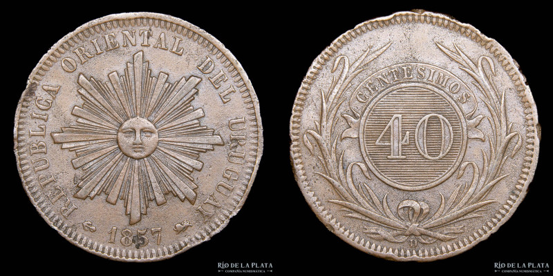 Uruguay. 40 Centésimos 1857. Cobre; 35.0mm; 34.04g. KM10 (VF)

Nota: Todos los...