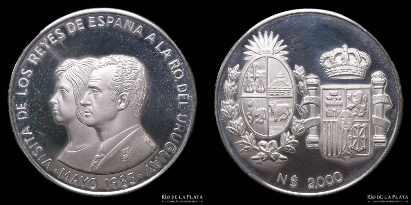 Uruguay. 2000 N$ 1983. Visita de los Reyes de España. AG.900; 50.5mm; 65g; KMX1....