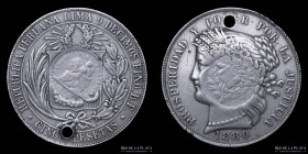 Guatemala. 1 Peso 1894. Resello S/Peru 5 Pesetas 1880. KM216