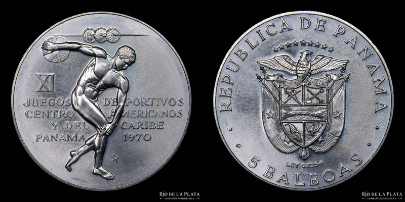 Panamá. 5 Balboas 1970. Juegos Deportivos Centro Americanos y del Caribe. AG.925...