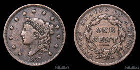 USA. 1 Cent 1837. Coronet Head Penny. KM45