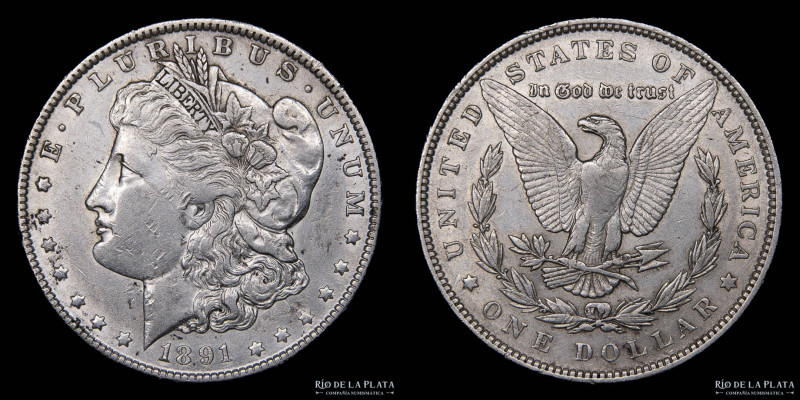 Estados Unidos. 1 Dollar Morgan 1891 (Philadelphia). AG.900; 38.1mm; 26.73g. KM ...