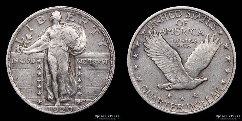 USA. Quarter Dollar 1920. Standing Liberty. AG.900; 24.3mm; 6.29g. KM145 (VF)
...