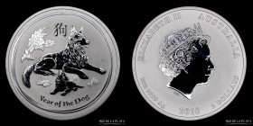 Australia. 2 Dollars 2018. Año Lunar del Perro. Plata