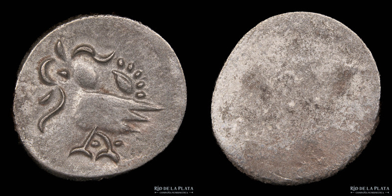 Camboya. 1/8 Tical (1847-1860) Plata baja; 14.0mm; 1.45g. Hamsa (ave mítica). KM...