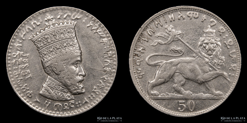 Etiopia. Haile Selassie I (1930-1974). 50 Matonas 1923. Níquel; 26.7mm; 6.98g. K...
