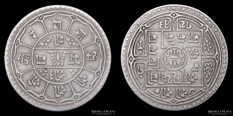 Nepal. Prithvi Bir Bikram (1881-1911). 2 Mohars 1833 (1911). Plata; 29mm; 10.94g...