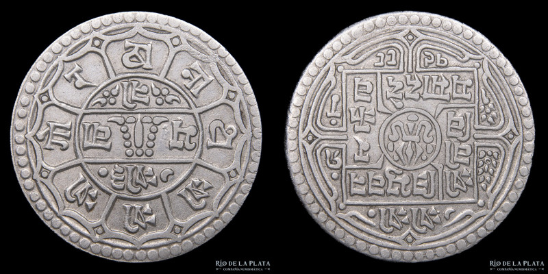 Nepal. Tribhuvana Bir Bikram (1911-1950). 2 Mohars 1988 (1931). Plata; 29mm; 11....