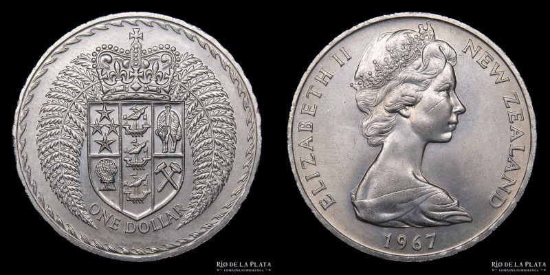 Nueva Zelanda. Elizabeth II. 1 Dollar 1967. Cu-Ni; 38.6mm; 27.04g. KM38 (XF)

...