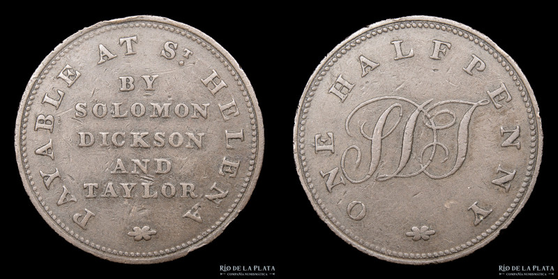 St. Helena. Solomon, Dickson and Taylor. One HalfpennyToken. c.1815. Cobre; 29mm...