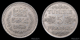 Tunez. Ahmad II (1929-1942) 5 Francs 1353AH (1935) KM261