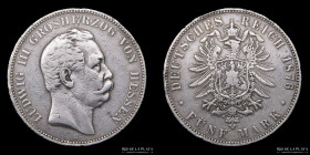 Alemania. Hessen-Darmstadt. 5 Mark 1876 H. KM353