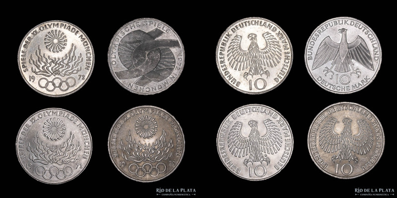 Alemania. Lote x4. 10 Mark 1972. Juegos Olimpicos. AG.625; 32.5mm; 61.82g (total...