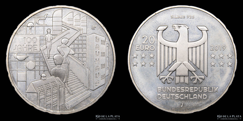 Alemania. 20 Euro 2019 J. 100 Aniversario. Bauhaus. AG.925; 32.5mm; 18.13g. UC 2...
