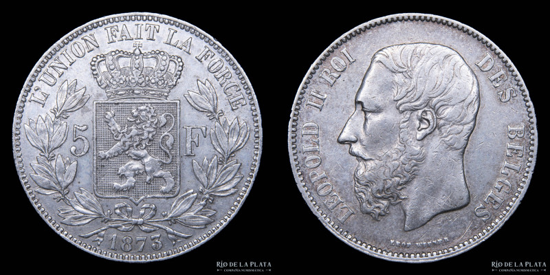 Bélgica. Leopold II. 5 Francs 1873. AG.900; 37mm; 24.93g. KM24 (VF+)

Nota: To...